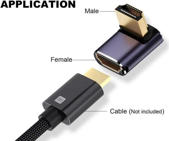 Alt view image 6 of 7 - 8K HDTV 90 Degree Adapter (2 Pack), Up&Down Angle HDMI-compatible Connector, UHD 48Gbps Male to Female Extender Support 8K@60Hz 4K@120Hz for Laptop,DVD,UHD TV, Monitors,PS