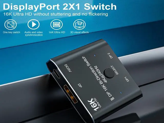 Alt view image 4 of 7 - 16K@60Hz DP 2x1 Bi-Direction Switch DisplayPort-compatible 8K@120Hz 4K@240Hz Switcher Converter for Multiple Source and Displays Video Converter