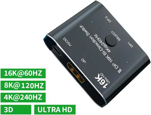 Alt view image 2 of 7 - 16K@60Hz DP 2x1 Bi-Direction Switch DisplayPort-compatible 8K@120Hz 4K@240Hz Switcher Converter for Multiple Source and Displays Video Converter