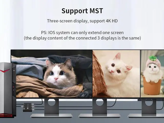 Alt view image 7 of 7 - 1 in 3 Out 8K DisplayPort-compatible Splitter 8K@30Hz 4K@120Hz DP MST SST Hub Converter Adapter 1x3 Port for Ultra HD Source to 3 HD Monitors