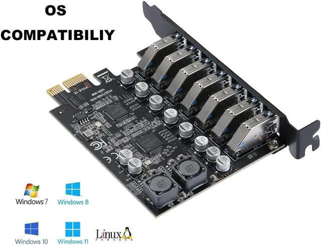 Alt view image 6 of 7 - PCIe to 7 Ports USB 3.0USB Expansion Card, PCI-e x1 to 5Gbps USB Hub Controller Adapter for Windows 11/10/8/7/XP/Vista,with Full-Profile PCI Slot Cover