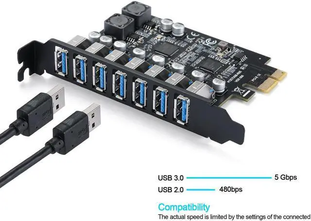 Alt view image 3 of 7 - PCIe to 7 Ports USB 3.0USB Expansion Card, PCI-e x1 to 5Gbps USB Hub Controller Adapter for Windows 11/10/8/7/XP/Vista,with Full-Profile PCI Slot Cover