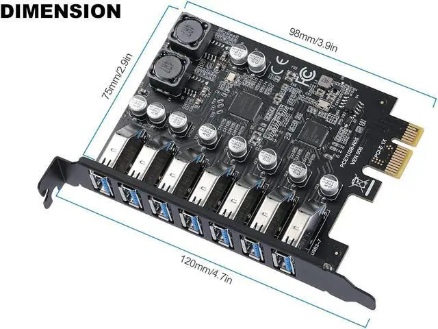 Alt view image 5 of 7 - PCIe to 7 Ports USB 3.0USB Expansion Card, PCI-e x1 to 5Gbps USB Hub Controller Adapter for Windows 11/10/8/7/XP/Vista,with Full-Profile PCI Slot Cover