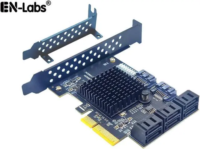 Main image of EN-Labs 8 Port SATA PCIe Card, 6 Gbps SATA 3.0 to PCI-e X4 Card,PCI Express to SATA Controller Expansion Card, SATAIII Non-Raid,with Full Profile & Low Profile Bracket (ASMedia ASM1166 Chipset)