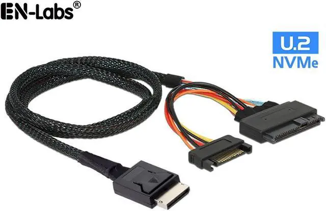 Main image of PCIE Gen 4 Oculink SFF-8611 4I to to U.2 U.3 SFF-8639 NVME PCI-Express SSD Cable with SATA Power -12Gb/s SFF8611 Host to SFF8639 Device ,Sleeved Black ,1.64FT