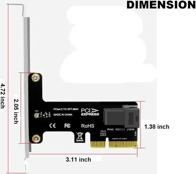 Alt view image 5 of 7 - EN-Labs PCIe X4 to U.2 NVMe SSD Adapter,PCI Express to Mini SAS SFF-8643 Expansion Card w/ SFF8643 to SFF-8639 PCIe SSD Adapter Cable for Mainboard Intel SSD 750 p3600 p3700 - 1.64FT
