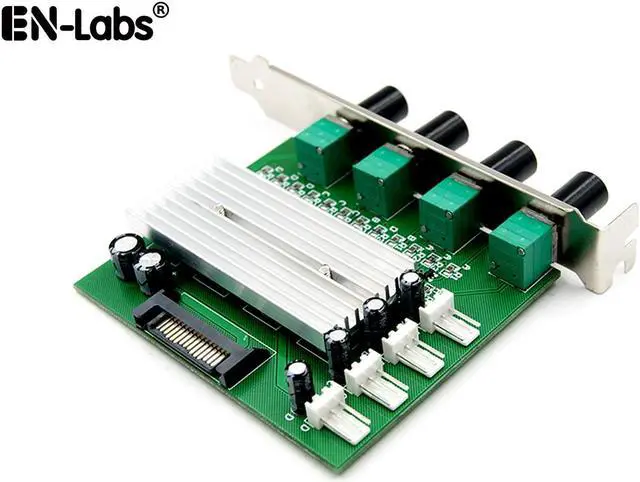 Main image of Computer PC Cooling Radiator System 4 Channel 3 pin 4 pin Cooler Fan RPM Speed Controller w/ PCI Slot Rear Bracket for fan 12 v - power by SATA 15pin