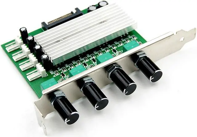 Alt view image 4 of 4 - Computer PC Cooling Radiator System 4 Channel 3 pin 4 pin Cooler Fan RPM Speed Controller w/ PCI Slot Rear Bracket for fan 12 v - power by SATA 15pin