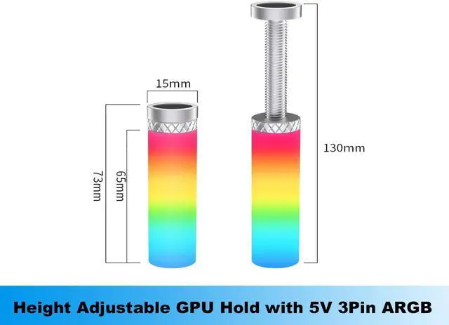Alt view image 2 of 7 - GPU Support Bracket,5V 3PIN ARGB Graphics Card Brace, Aluminum Video Card Sag Holder, GPU Support Stand,3.15" - 5.12" Adjustable Height -White