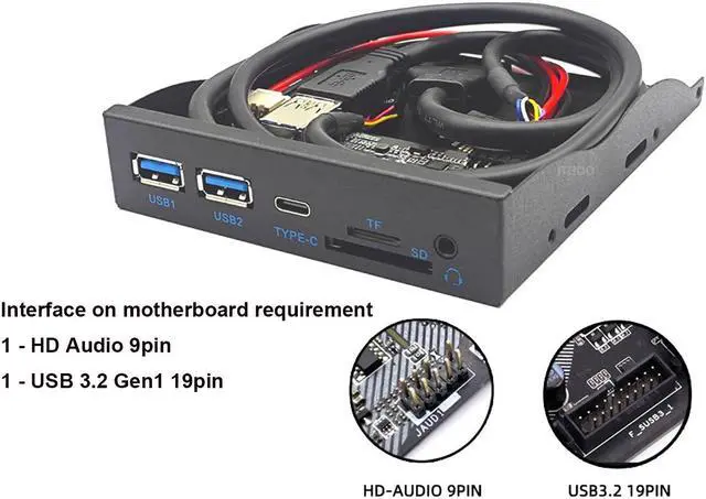 Alt view image 5 of 7 - USB3.2 GEN1 5Gbps Type C & 2 x USB-A Hub 3.5 Front Panel USB 3.0 SD/Micro SD/TF 3.5" Internal Card Reader with 4-Pole 3.5mm HD-Audio for 3.5 inch Floppy Disk Bay