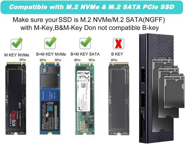 Alt view image 4 of 7 - M.2 NVMe/NGFF SSD Enclosure Tool-Free, USB 3.2 Gen 2 10Gbps M Key(B+M Key) SSD HDD to Type-C Adapter, with 2 Port USB 2.0 Hub and SD/TF Card Read, Support UASP Trim for 2242/2260/2280