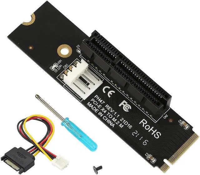 Alt view image 2 of 7 - NVMe M.2 M-Key to PCIe X4 Expansion Card Adapter,M.2 Interface to PCI Express Slot with LED Indicator & SATA 15pin Power