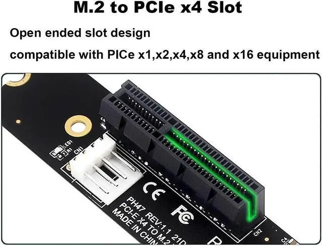 Alt view image 6 of 7 - NVMe M.2 M-Key to PCIe X4 Expansion Card Adapter,M.2 Interface to PCI Express Slot with LED Indicator & SATA 15pin Power