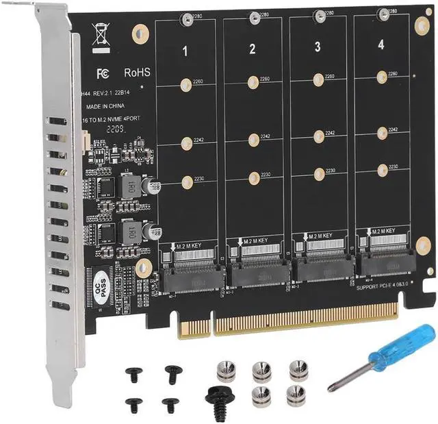 Alt view image 6 of 7 - Quad M.2 NVME SSD to PCIe 4.0/3.0 x16 Expansion Card,4-Drive M-Key SSD 4x32Gbps Soft Raid Card with LED Indicator for 2280/2260/2242/2230 PCIe-Base M2 SSD
