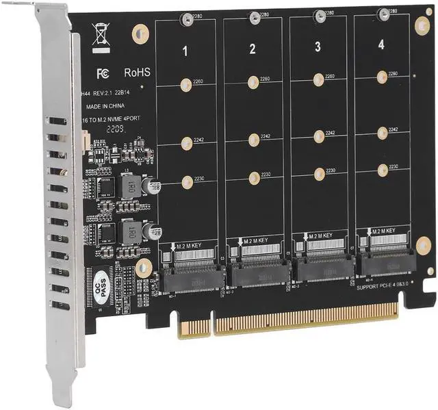Alt view image 5 of 7 - Quad M.2 NVME SSD to PCIe 4.0/3.0 x16 Expansion Card,4-Drive M-Key SSD 4x32Gbps Soft Raid Card with LED Indicator for 2280/2260/2242/2230 PCIe-Base M2 SSD