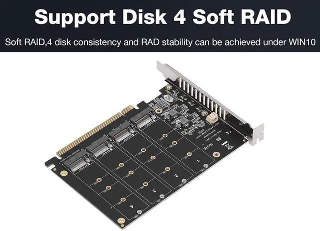 Alt view image 7 of 7 - Quad M.2 NVME SSD to PCIe 4.0/3.0 x16 Expansion Card,4-Drive M-Key SSD 4x32Gbps Soft Raid Card with LED Indicator for 2280/2260/2242/2230 PCIe-Base M2 SSD