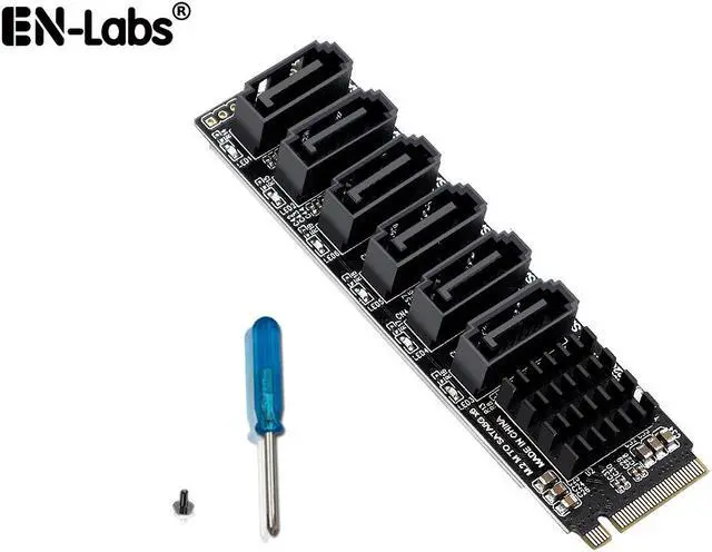 Main image of NVME M.2 to SATA Expansion Card, 2280 M-Key M.2 to 6 Ports SATA 3.0 6Gbps SSD Adapter Hard Drive Converter,ASM1166 Chipset with Indicator, Support Port Multiplier