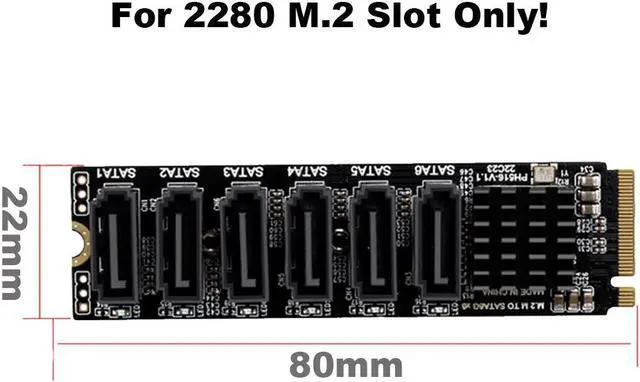 Alt view image 6 of 7 - NVME M.2 to SATA Expansion Card, 2280 M-Key M.2 to 6 Ports SATA 3.0 6Gbps SSD Adapter Hard Drive Converter,ASM1166 Chipset with Indicator, Support Port Multiplier