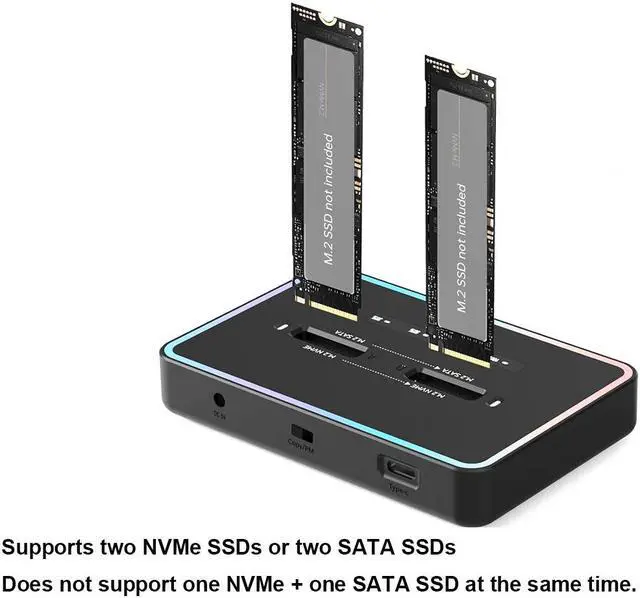 Alt view image 3 of 7 - EN-Labs M.2NVMe & NGFF Duplicator Cloner Docking Station Dual-Bay 20Gbps USB C to PCIe M Key / SATA-based B+M Key NGFF SSD Dock Enclosure,Supports 22110 / 2280 / 2260 / 2242 / 2230
