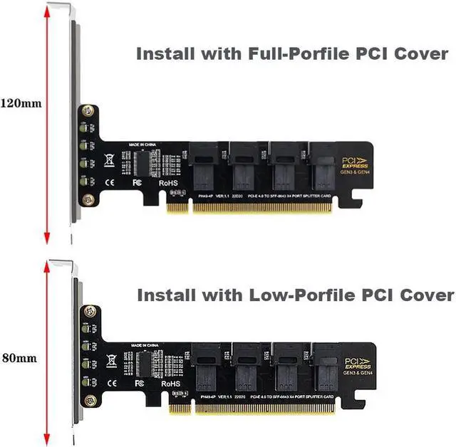Alt view image 3 of 7 - Quad U.2 NVME SSD to PCIe 4.0/3.0 x16 Expansion Card,4-Drive U.2 SSD 32Gbps Card with LED Indicator,PCIe x16 to SFF-8643 for SFF-8639 U.2 HDD with Full Profule and Low Profile PCI Brackets