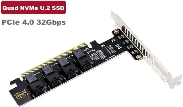 Alt view image 2 of 7 - Quad U.2 NVME SSD to PCIe 4.0/3.0 x16 Expansion Card,4-Drive U.2 SSD 32Gbps Card with LED Indicator,PCIe x16 to SFF-8643 for SFF-8639 U.2 HDD with Full Profule and Low Profile PCI Brackets