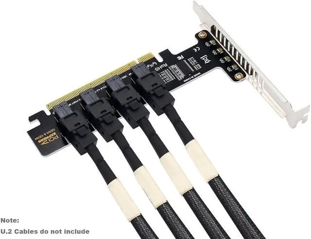 Alt view image 5 of 7 - Quad U.2 NVME SSD to PCIe 4.0/3.0 x16 Expansion Card,4-Drive U.2 SSD 32Gbps Card with LED Indicator,PCIe x16 to SFF-8643 for SFF-8639 U.2 HDD with Full Profule and Low Profile PCI Brackets
