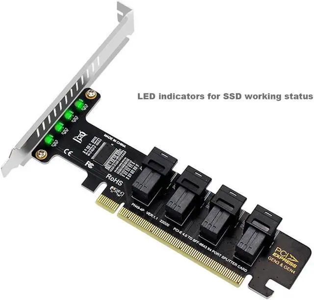 Alt view image 6 of 7 - Quad U.2 NVME SSD to PCIe 4.0/3.0 x16 Expansion Card,4-Drive U.2 SSD 32Gbps Card with LED Indicator,PCIe x16 to SFF-8643 for SFF-8639 U.2 HDD with Full Profule and Low Profile PCI Brackets