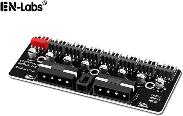 Main image of 8 Ports 12V/2A High Power Chassis Fan Hub,4 Pin PWM CPU Cooler / Case / Chasis Cooling Fan Power Cable Splitter Adapter w/Self-sticker,Power by Dual Molex,Compatible with 3pin & 4pin Fans