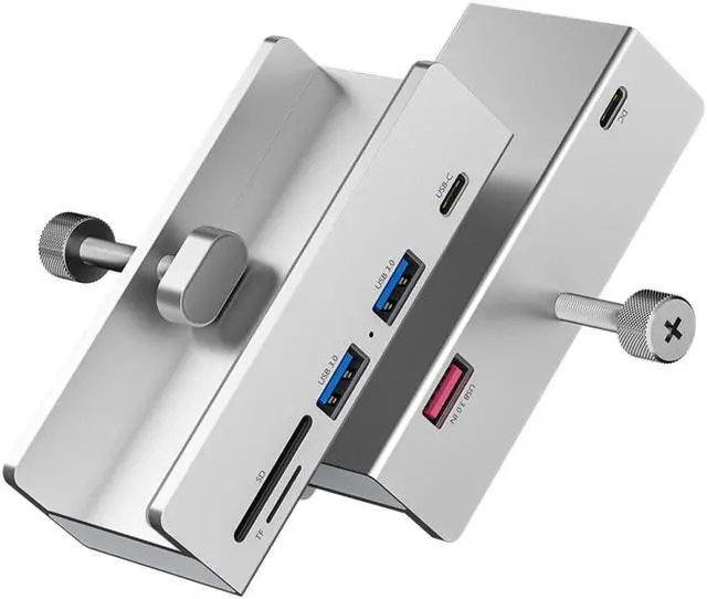 Alt view image 3 of 7 - USB 3.1Gen 1 Hub,5Gbps Type-C and 2x USB-A Ports Hub with USB 3.0  SD/Micro SD/TF  Card Reader Adapter,Monitor-Edge and Desk-Edge Compact Clamp Clip-Type Hub with Extra Power Port,4 Feet Cable Length