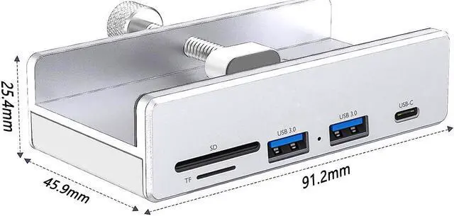 Alt view image 4 of 7 - USB 3.1Gen 1 Hub,5Gbps Type-C and 2x USB-A Ports Hub with USB 3.0  SD/Micro SD/TF  Card Reader Adapter,Monitor-Edge and Desk-Edge Compact Clamp Clip-Type Hub with Extra Power Port,4 Feet Cable Length