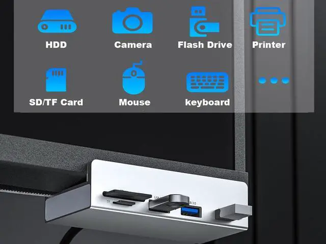 Alt view image 6 of 7 - USB 3.1Gen 1 Hub,5Gbps Type-C and 2x USB-A Ports Hub with USB 3.0  SD/Micro SD/TF  Card Reader Adapter,Monitor-Edge and Desk-Edge Compact Clamp Clip-Type Hub with Extra Power Port,4 Feet Cable Length