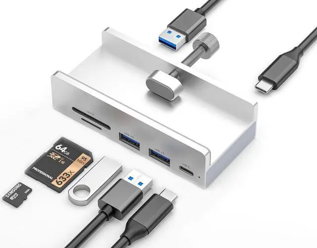 Alt view image 5 of 7 - USB 3.1Gen 1 Hub,5Gbps Type-C and 2x USB-A Ports Hub with USB 3.0  SD/Micro SD/TF  Card Reader Adapter,Monitor-Edge and Desk-Edge Compact Clamp Clip-Type Hub with Extra Power Port,4 Feet Cable Length