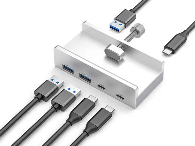Alt view image 5 of 7 - 4 Ports USB 3.1 Gen 1 Hub,5Gbps 2x Type-C and 2x USB-A Ports Hub Adapter,Monitor-Edge and Desk-Edge Compact Clamp Clip-Type Hub with Extra Power Port,4 Feet Cable Length