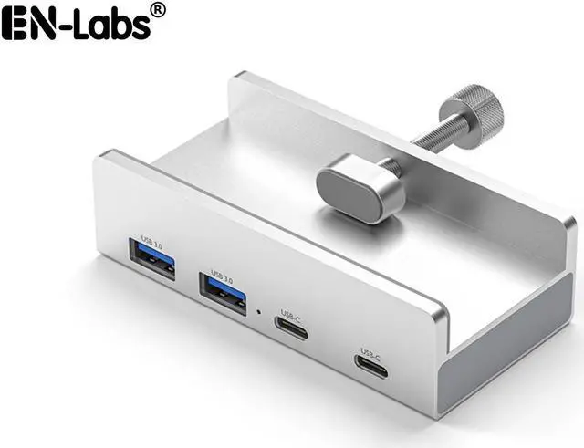 Main image of 4 Ports USB 3.1 Gen 1 Hub,5Gbps 2x Type-C and 2x USB-A Ports Hub Adapter,Monitor-Edge and Desk-Edge Compact Clamp Clip-Type Hub with Extra Power Port,4 Feet Cable Length