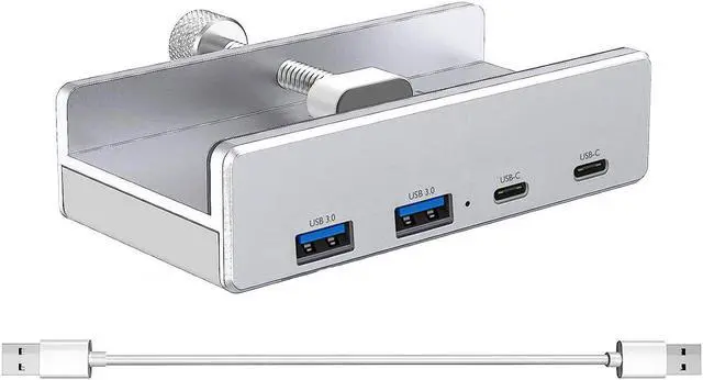 Alt view image 2 of 7 - 4 Ports USB 3.1 Gen 1 Hub,5Gbps 2x Type-C and 2x USB-A Ports Hub Adapter,Monitor-Edge and Desk-Edge Compact Clamp Clip-Type Hub with Extra Power Port,4 Feet Cable Length