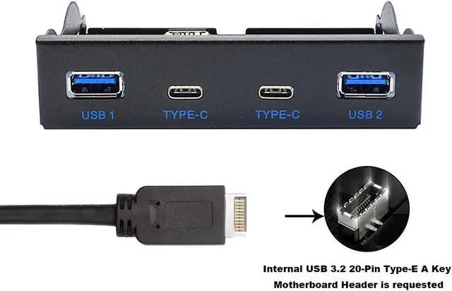 Alt view image 2 of 7 - USB 3.2 10Gbps USB Front Panel Hub 3.5 inch Floppy Bay 2x Type-C and 2x USB-A 4 Ports Computer Case Expansion Adapter,USB 3.2 Motherboard Header 20Pin Key-A Type-E to 4 USB Splitter-2FT Cable