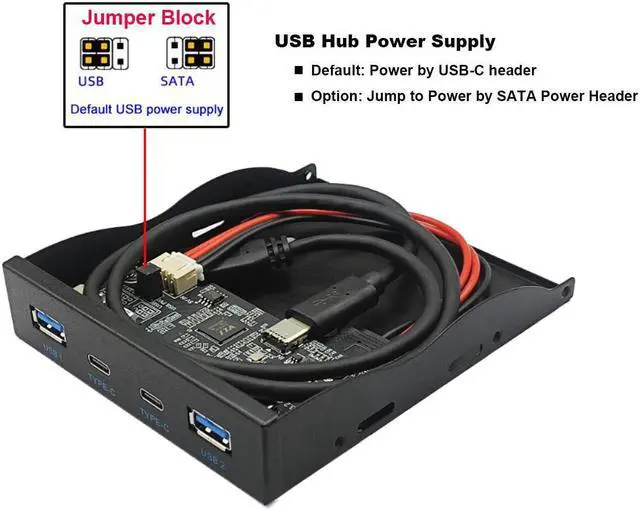 Alt view image 7 of 7 - USB 3.2 10Gbps USB Front Panel Hub 3.5 inch Floppy Bay 2x Type-C and 2x USB-A 4 Ports Computer Case Expansion Adapter,USB 3.2 Motherboard Header 20Pin Key-A Type-E to 4 USB Splitter-2FT Cable