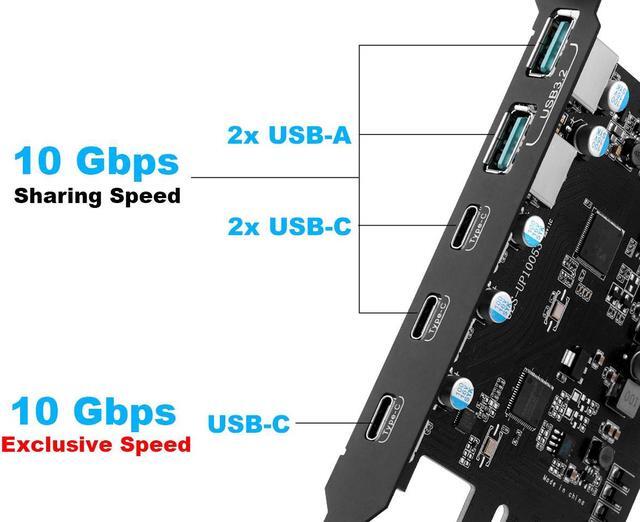 Alt view image 3 of 7 - PCIe 3.0/4.0 to 10Gbps USB 3.2 Gen2 Expansion Card,5-Ports (3x USB Type-C,2x USB A)  to PCI Express x4 PC Internal USB Hub for Windows 10/8/7 Linux and MAC OS 10.8.2 above with Full-Profile Slot Cover