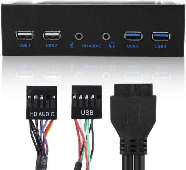 Alt view image 4 of 6 - EnLabs FP525U32U22AM 5.25-Inch Front Panel 4 Ports USB Hub w/ HD Audio Output & Microphone,2 Port USB 3.0 & 2 Port USB 2.0 Hub w/ Stereo Audio Mic 5.25" CD-ROM Bay Bracket