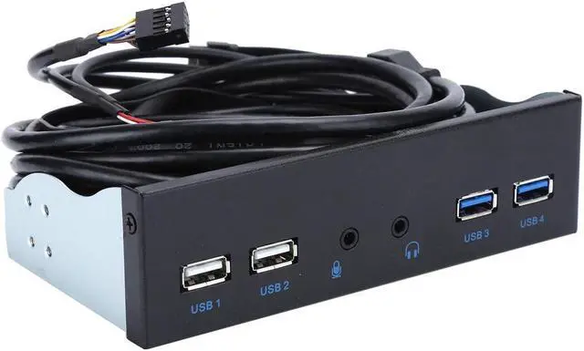 Alt view image 2 of 6 - EnLabs FP525U32U22AM 5.25-Inch Front Panel 4 Ports USB Hub w/ HD Audio Output & Microphone,2 Port USB 3.0 & 2 Port USB 2.0 Hub w/ Stereo Audio Mic 5.25" CD-ROM Bay Bracket