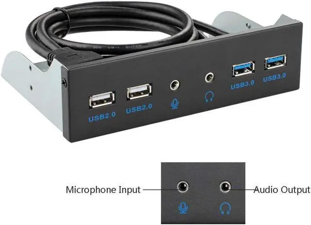 Alt view image 5 of 6 - EnLabs FP525U32U22AM 5.25-Inch Front Panel 4 Ports USB Hub w/ HD Audio Output & Microphone,2 Port USB 3.0 & 2 Port USB 2.0 Hub w/ Stereo Audio Mic 5.25" CD-ROM Bay Bracket