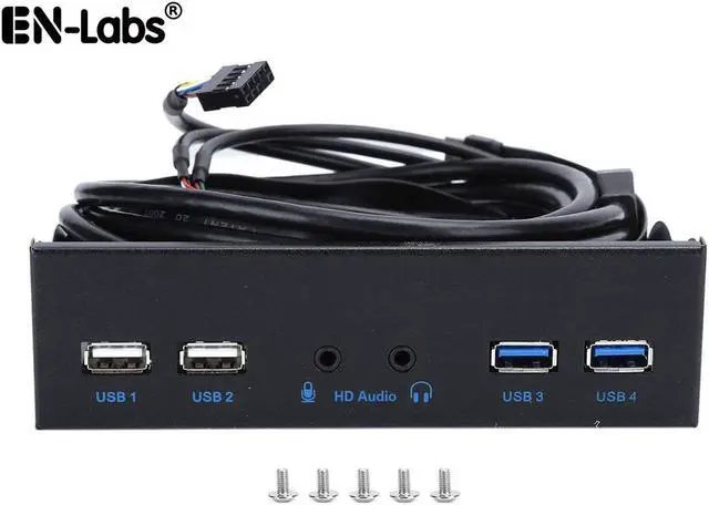 Main image of EnLabs FP525U32U22AM 5.25-Inch Front Panel 4 Ports USB Hub w/ HD Audio Output & Microphone,2 Port USB 3.0 & 2 Port USB 2.0 Hub w/ Stereo Audio Mic 5.25" CD-ROM Bay Bracket
