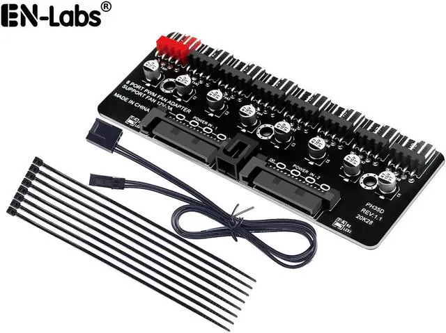 Main image of 8 Ports 12V/2A High Power Chassis Fan Hub,4 Pin PWM CPU Cooler / Case / Chasis Cooling Fan Power Cable Splitter Adapter w/Self-sticker,Power by Dual SATA 15Pin,Compatible with 3pin & 4pin Fans