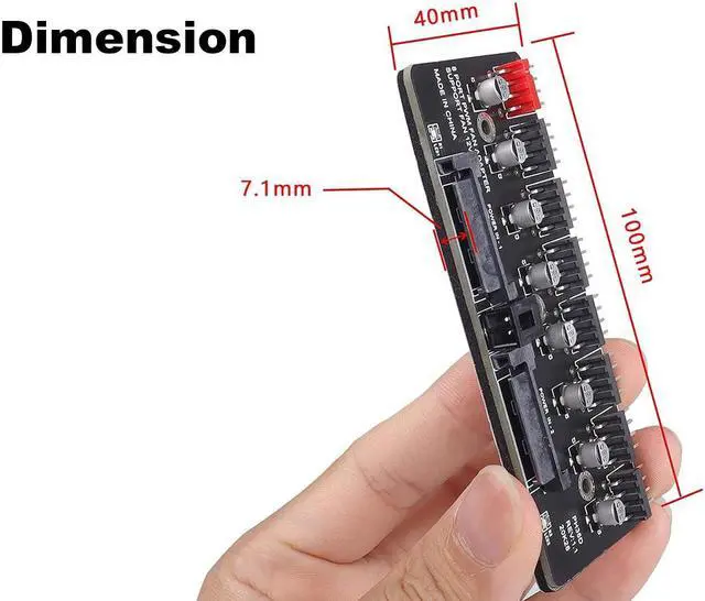 Alt view image 6 of 7 - 8 Ports 12V/2A High Power Chassis Fan Hub,4 Pin PWM CPU Cooler / Case / Chasis Cooling Fan Power Cable Splitter Adapter w/Self-sticker,Power by Dual SATA 15Pin,Compatible with 3pin & 4pin Fans