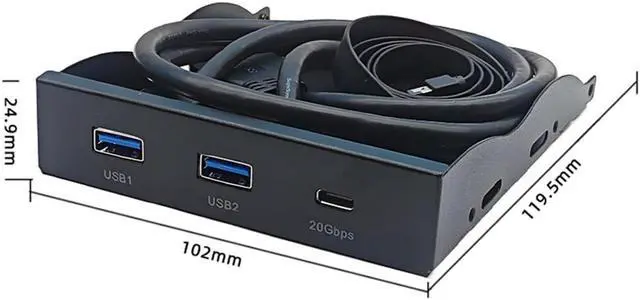 Alt view image 3 of 7 - 3.5 Inch USB-C Front Panel Hub of 20Gbps USB 3.2 Gen 2x2 Type-C and 2x USB 3.0 Ports, Motherboard USB 20-Pin & USB 3.2 Type-E Headers Required, Fits 3.5" PC Computer Case - 2ft Cable Length