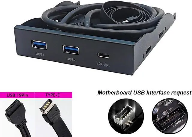 Alt view image 7 of 7 - 3.5 Inch USB-C Front Panel Hub of 20Gbps USB 3.2 Gen 2x2 Type-C and 2x USB 3.0 Ports, Motherboard USB 20-Pin & USB 3.2 Type-E Headers Required, Fits 3.5" PC Computer Case - 2ft Cable Length