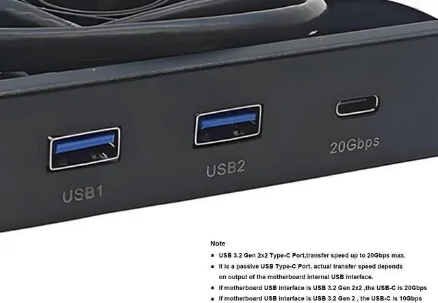 Alt view image 6 of 7 - 3.5 Inch USB-C Front Panel Hub of 20Gbps USB 3.2 Gen 2x2 Type-C and 2x USB 3.0 Ports, Motherboard USB 20-Pin & USB 3.2 Type-E Headers Required, Fits 3.5" PC Computer Case - 2ft Cable Length