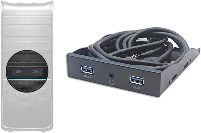 Alt view image 5 of 6 - EnLabs FP35U34AP PC Case 3.5 inch front panel 2 Ports USB 3.0 USB Hub w/ HD Audio & Mic Combo Header 4Pin,Motherboard USB 19-Pin to 2 Female Adapter Cable - 2 FT