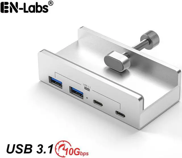 Main image of 4 Ports USB 3.1 Gen 2 Hub,10Gbps 2x Type-C and 2x USB-A Ports Hub Adapter, Monitor-Edge and Desk-Edge Compact Clamp Clip-Type Hub with Extra Power Port,4 Feet USB-C to C Cable Length