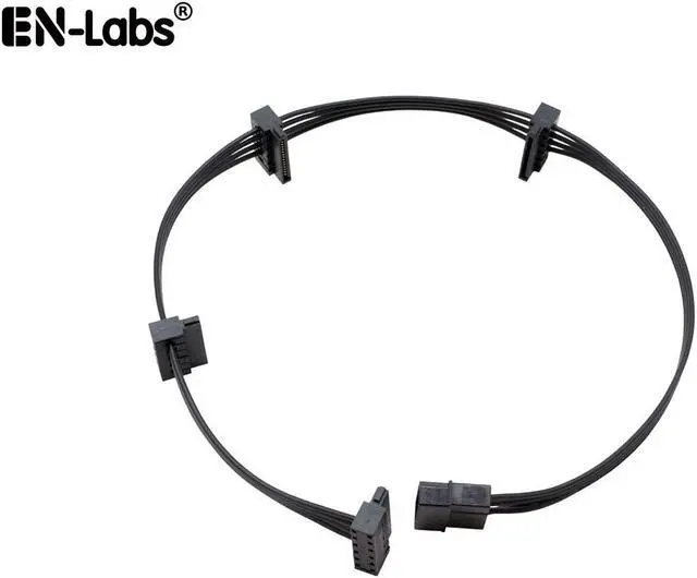 Main image of 20 inch Molex 4-pin Male to 4 x SATA 15-pin 90-Degree Power Splitter Internal Cable for HDD,SSD ,DVD-ROM ,Black